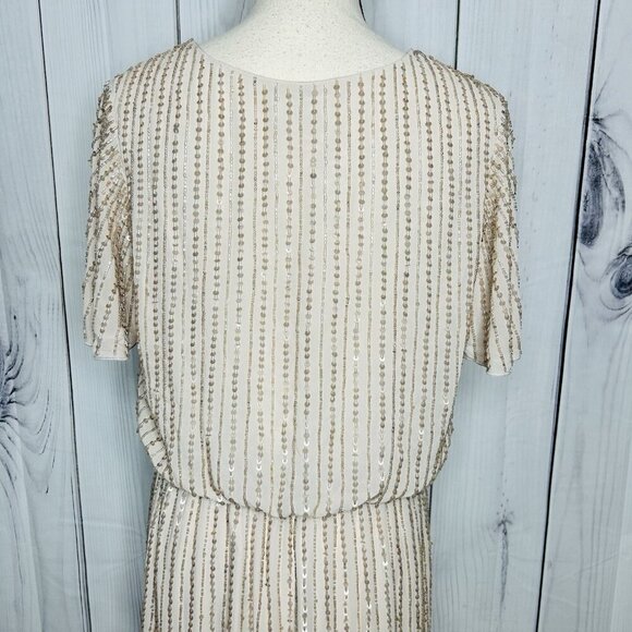 Show Me Your MuMu Sz L Michelle Flutter Dress Gown Show Me the Ring Beaded Beige - Picture 10 of 12